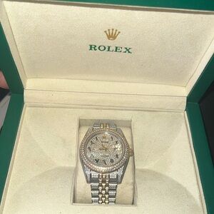 Rolex Two-Tone Diamond Pave Watch - Silver & Rose Gold